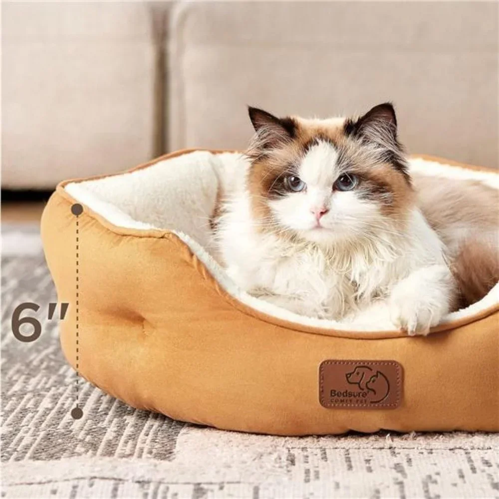 Round Cat Beds Washable Pet Bed with Slip-Resistant Bottom, 20 Inches